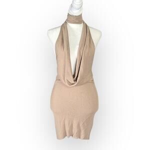Aya Muse Tipo Mini Dress Women's Small Beige Cowl Neck Open Back Halter $650